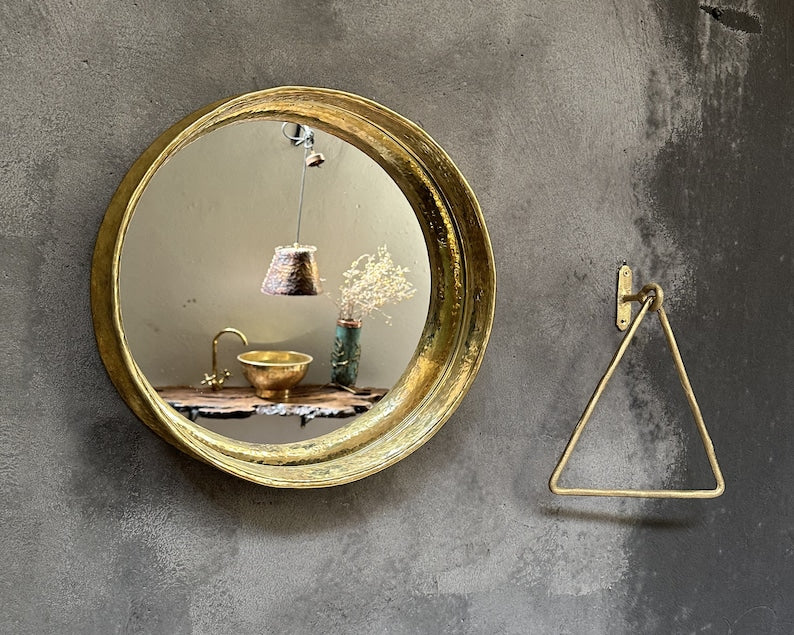 Round Brass Wall Mirror, Antique Brass Mirror Frame. Round Bathroom Mirror