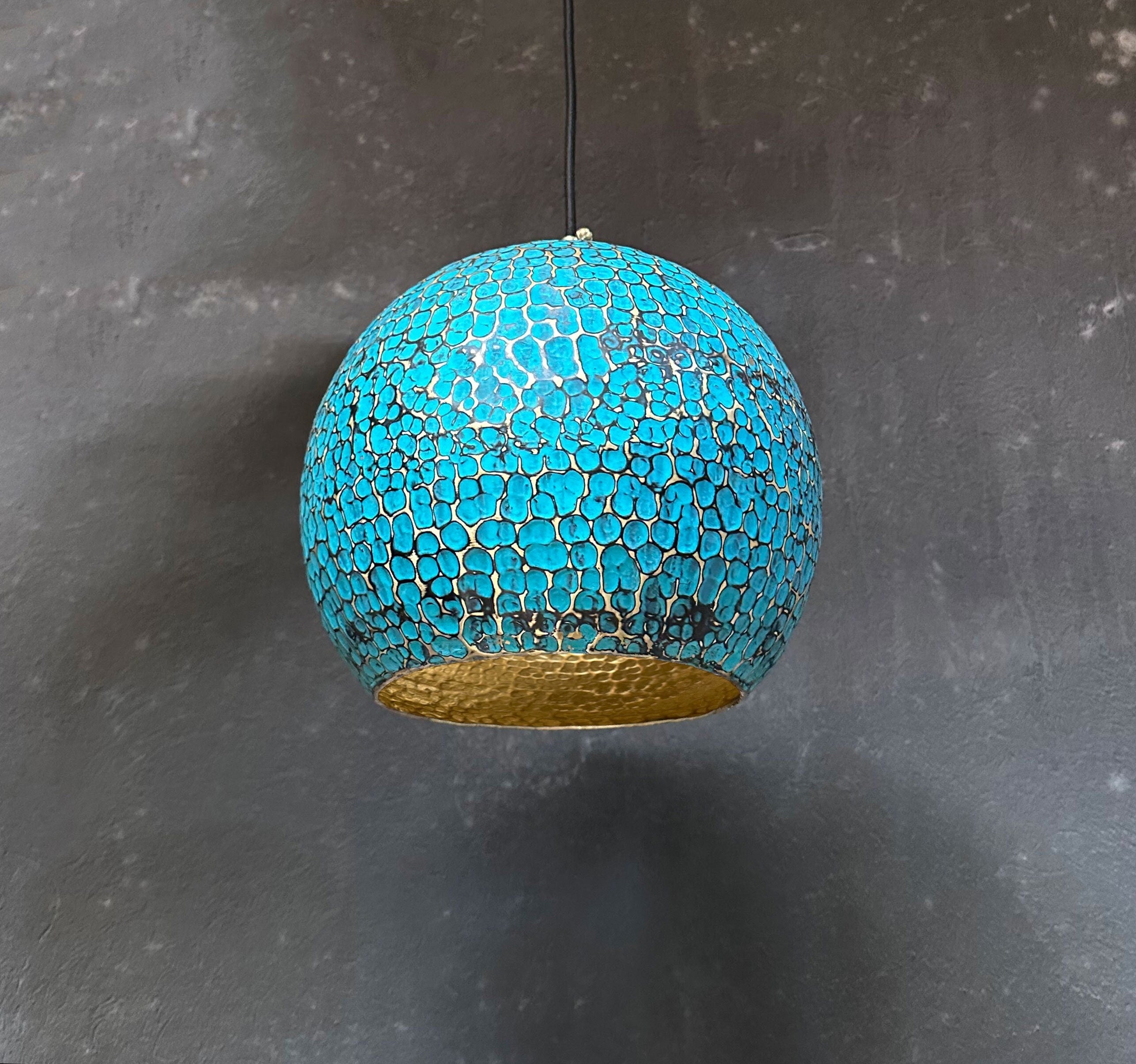 Blue Patina Brass Pendant Light - Handcarfted Island Kitchen Lighting