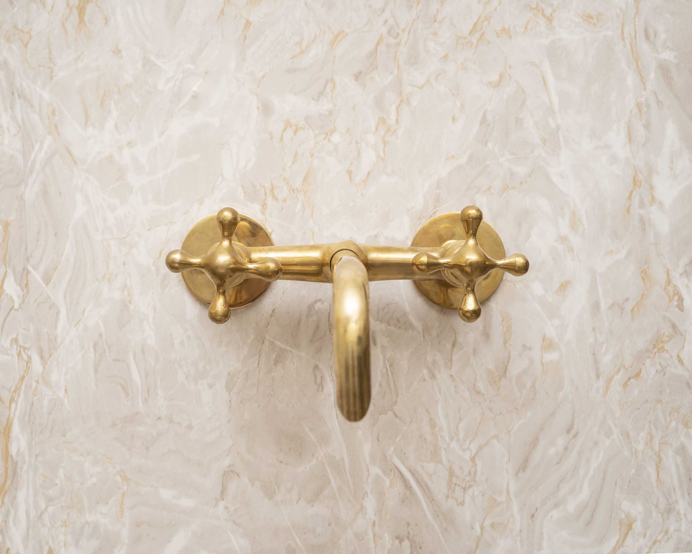 Unlacquered Brass Bathroom Sink Faucet, Solid brass Tub Filler Faucet, Wall Mounted Bathroom Faucet With Cross Handles