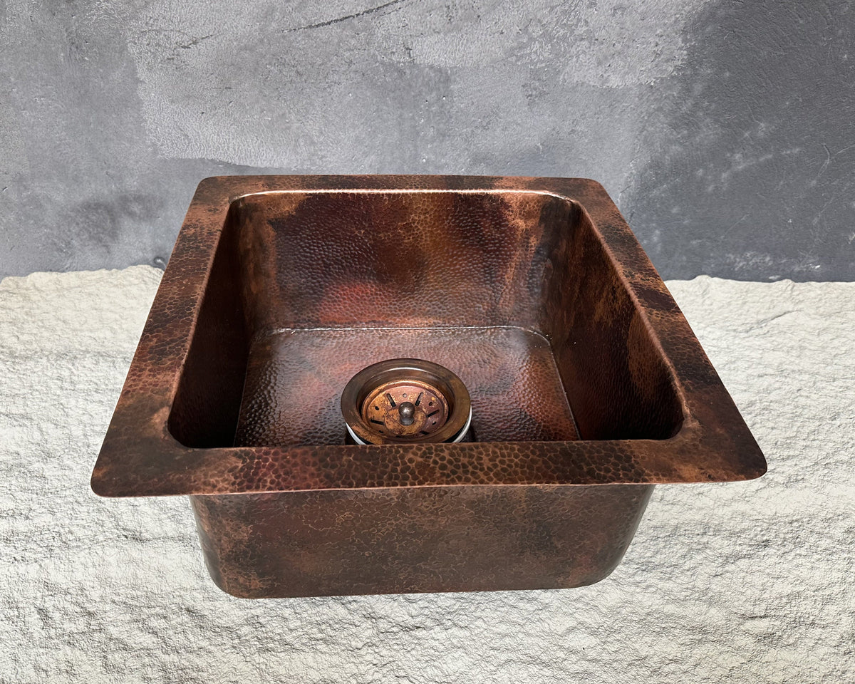 Undermount Copper Bar Sink | Aged Square Kitchen Sink