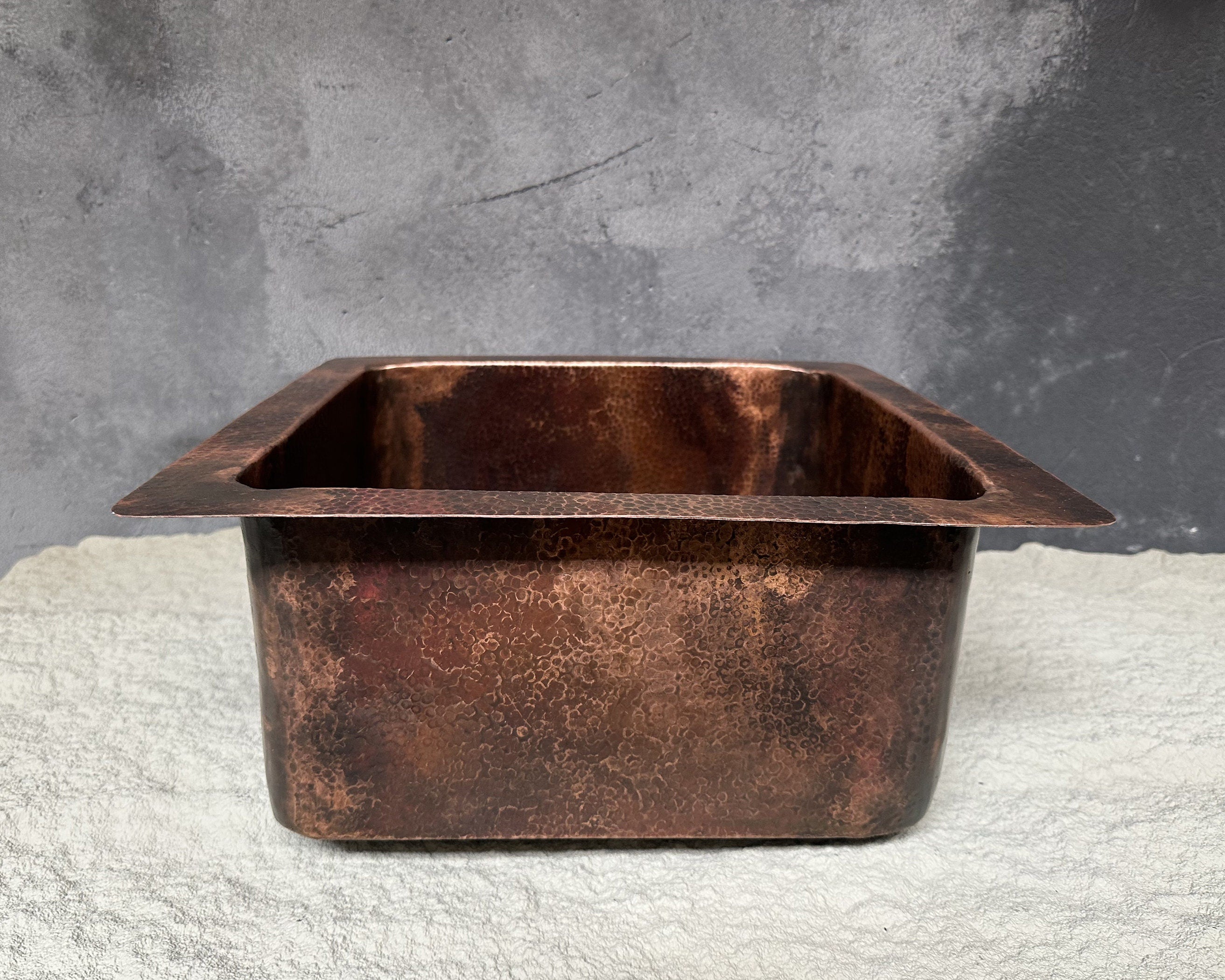 Undermount Copper Bar Sink | Aged Square Kitchen Sink