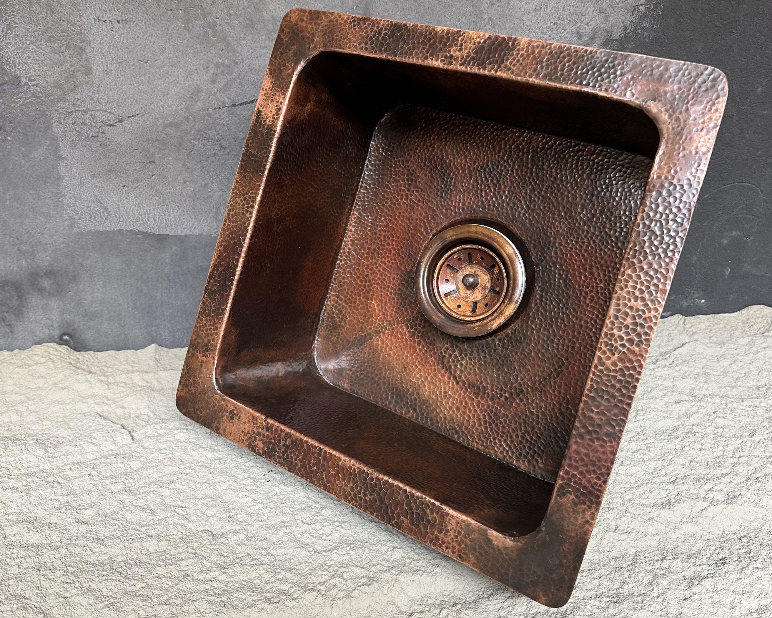 Undermount Copper Bar Sink | Aged Square Kitchen Sink