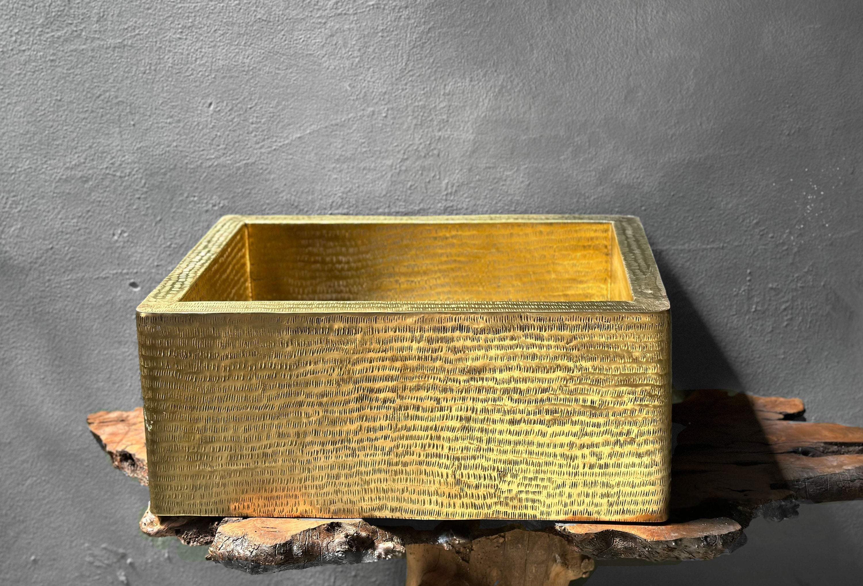 Unlacquered Brass Hammered Farmhouse Sink, Solid Brass Large Kitchen Sink