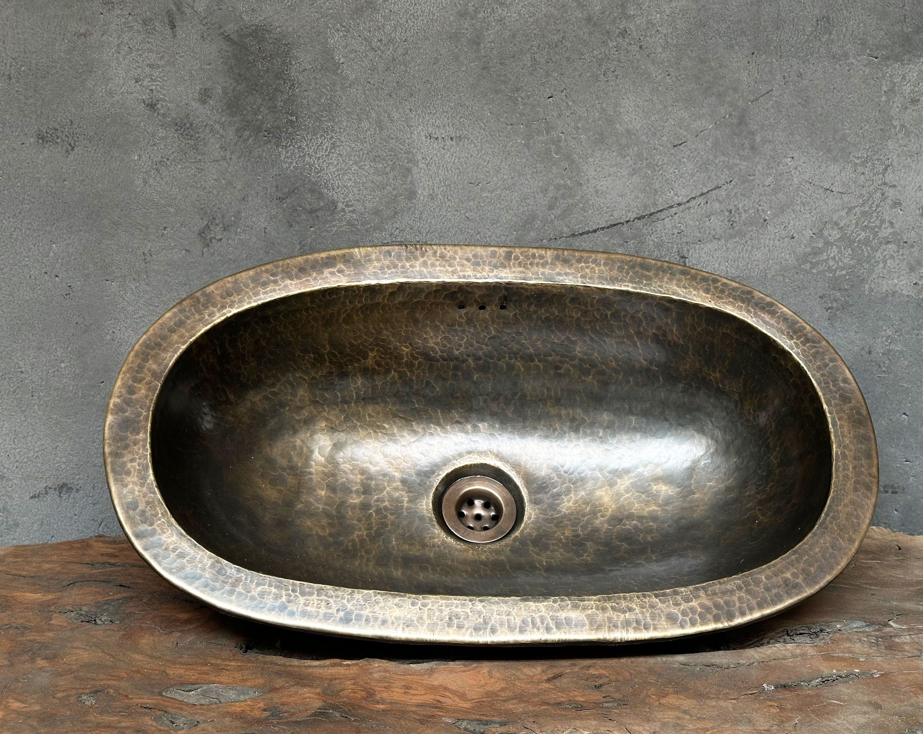 Oil Rubbed Bronze Bathroom Sink, Oval Patina Brass Handcrafted Drop in Sink