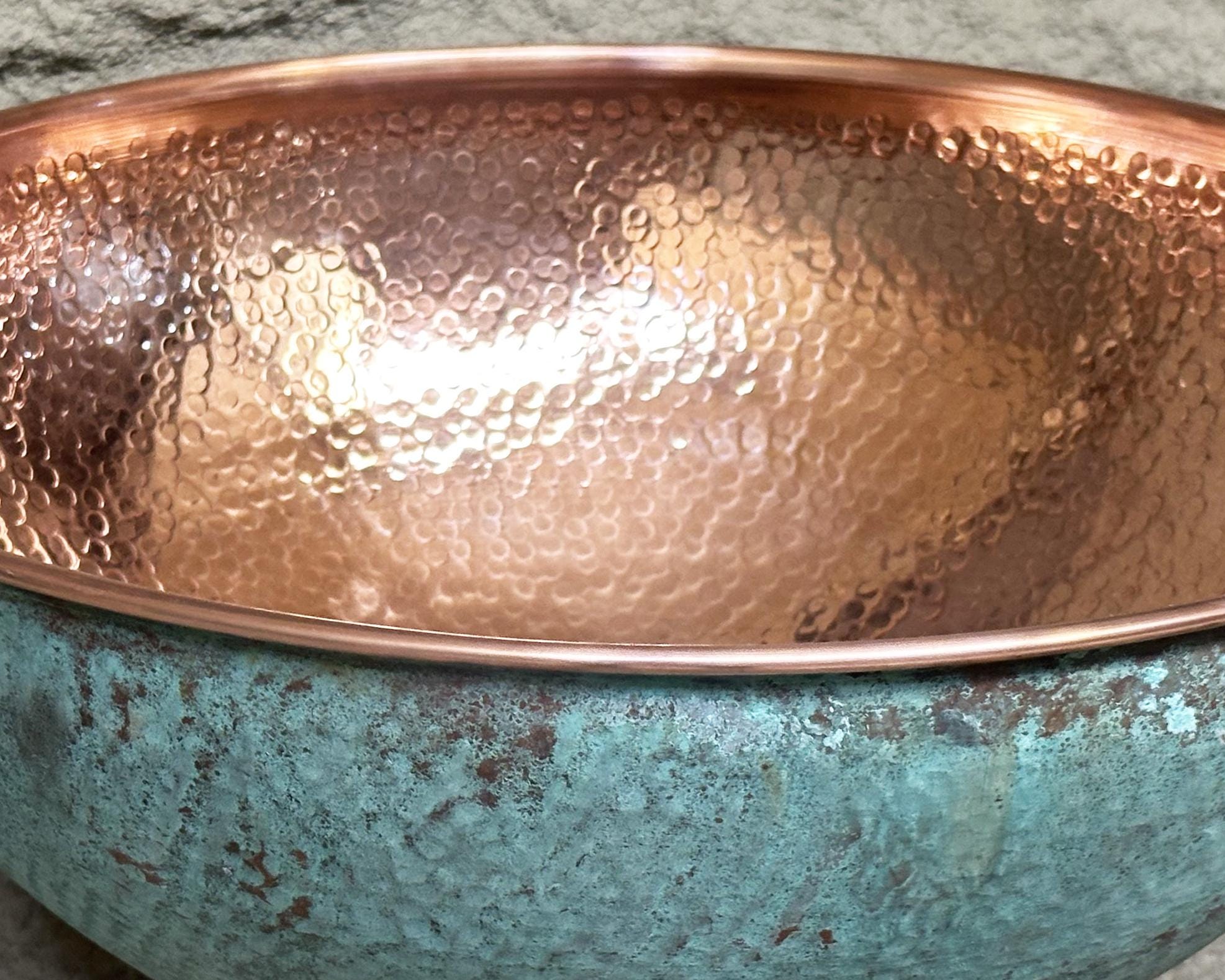 Green Patina Copper Vessel Sink, Hammered Copper Bathroom Vanity