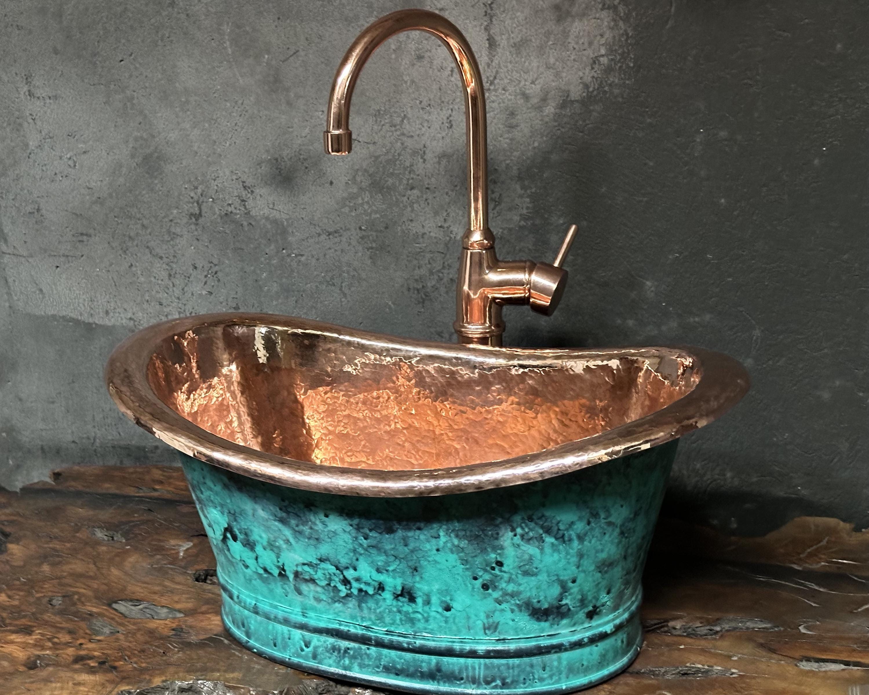 Bathroom Copper Sink Tub Style, Green Patina Vessel Sink,