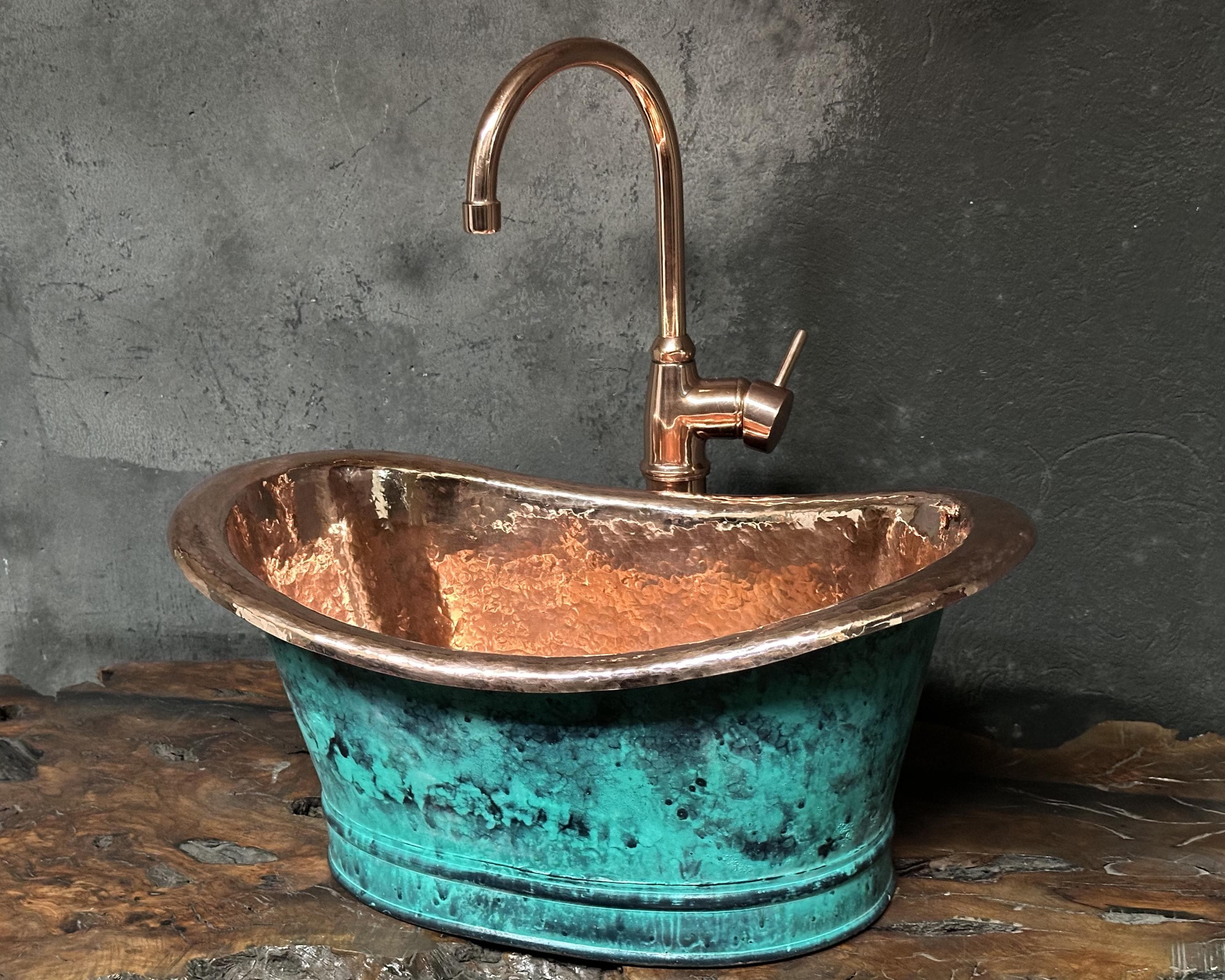 Bathroom Copper Sink Tub Style, Green Patina Vessel Sink,