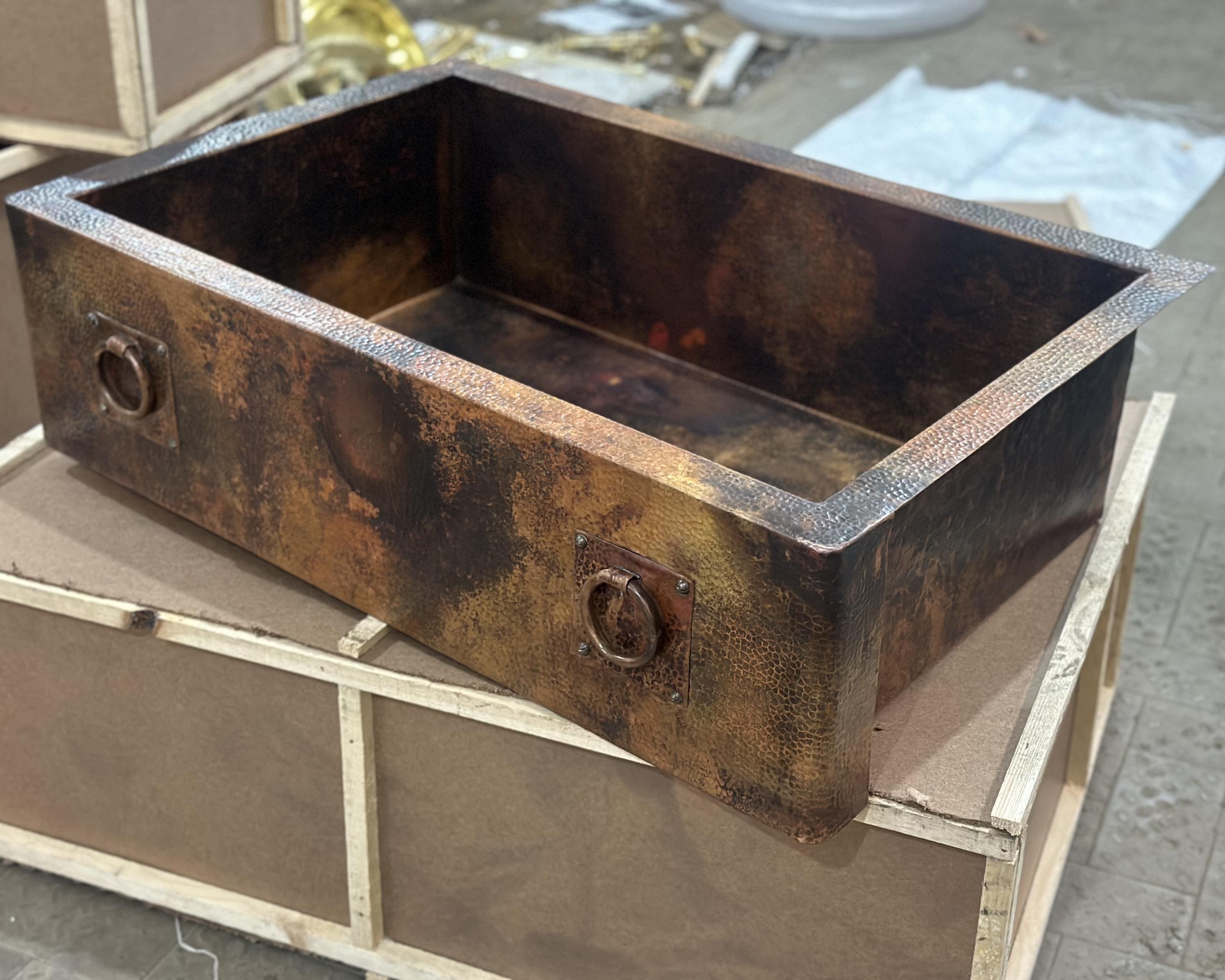 Hammered Apron Kitchen Sink With Dark Brown Finish