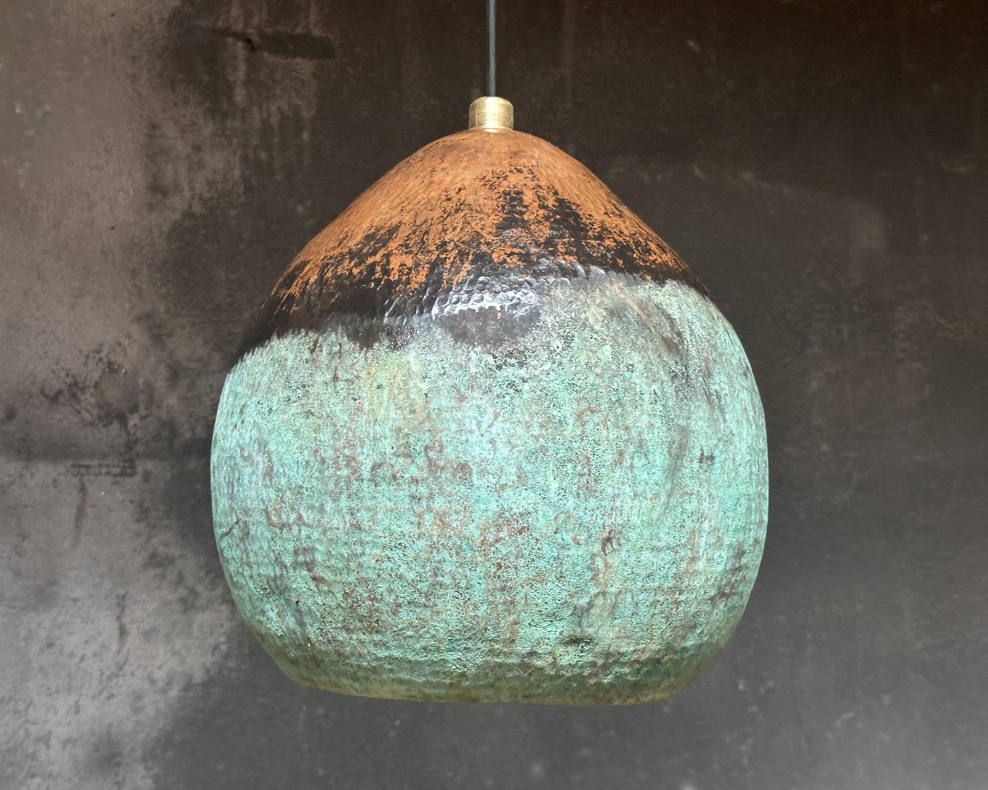 green patina copper pendant light