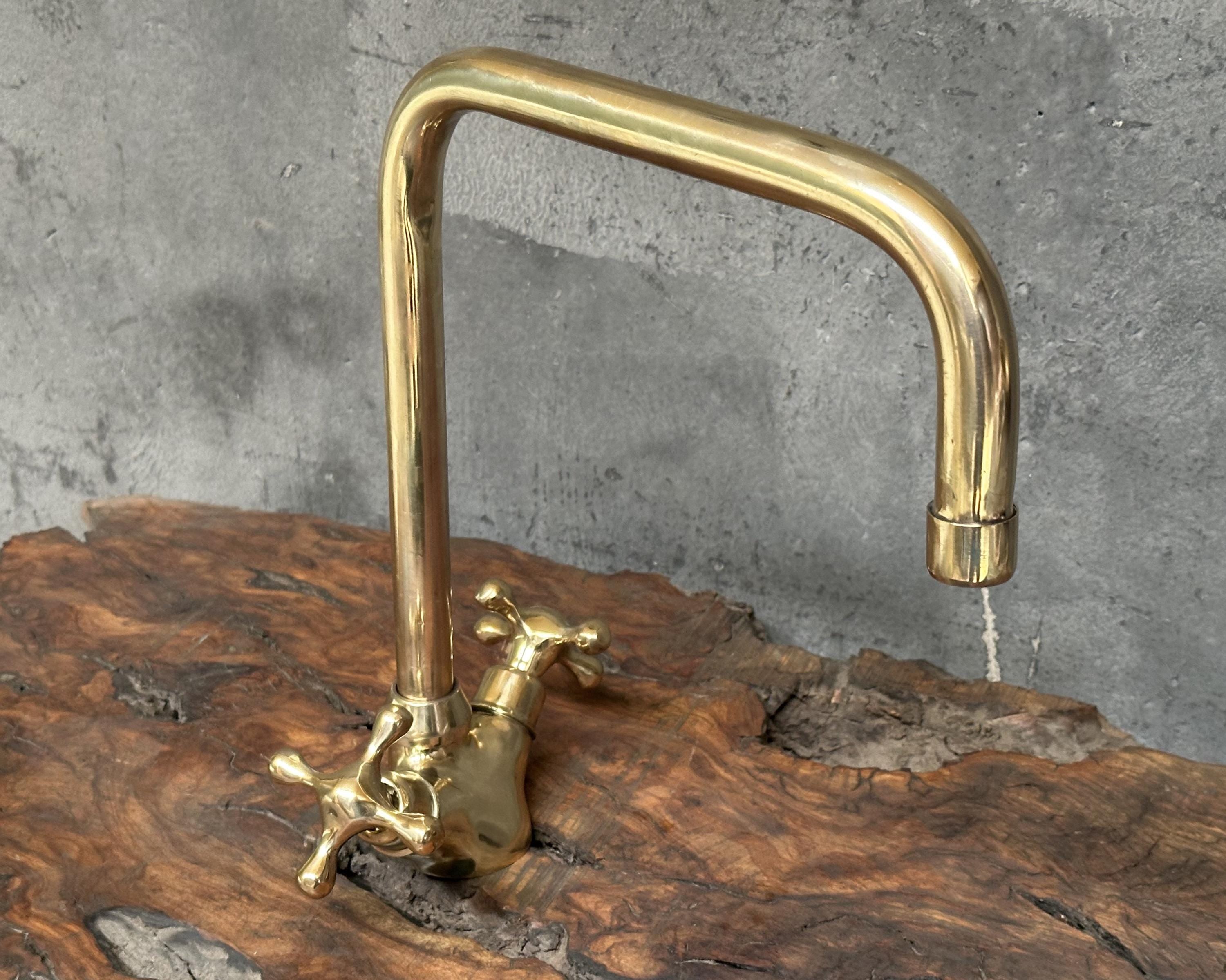 Unlacquered Brass Bathroom Faucet, Deck Mount Bathroom Faucet